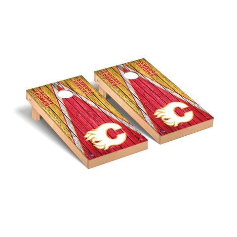 Calgary Flames Cornhole Board Set - Triangle Weathered Version