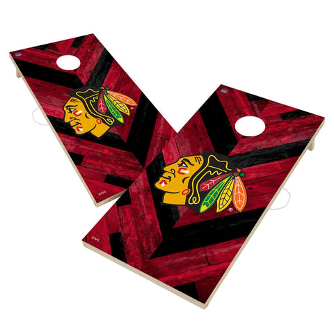 Chicago Blackhawks Cornhole Board Set - Herringbone Design