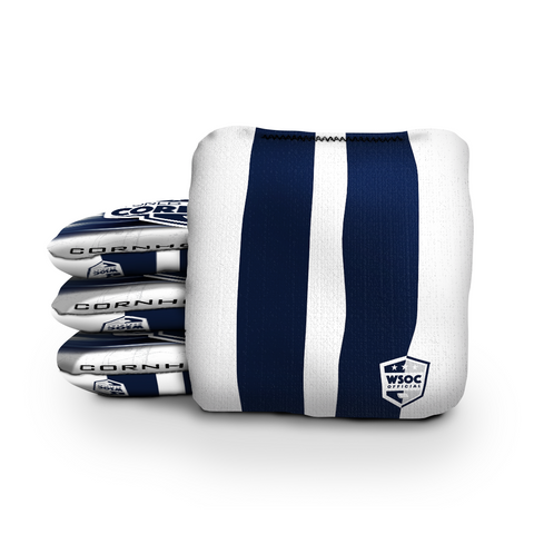 Classic Stripes Cornhole Bags - White | Navy - Professional Rapter 5.5